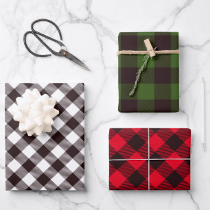 Rustic Lumberjack Flannel Christmas Tree Wrapping Paper Sheet