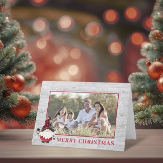 Rustic Lumberjack Gnome Custom Christmas Photo Holiday Card