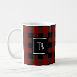 Rustic Lumberjack Plaid Pattern Monogram Initial Coffee Mug