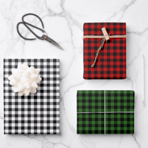 Rustic Lumberjack Plaid Red Green Black White Wrapping Paper Sheet
