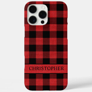 Rustic Lumberjack Red Black Buffalo Plaid Name iPhone 16 Pro Max Case