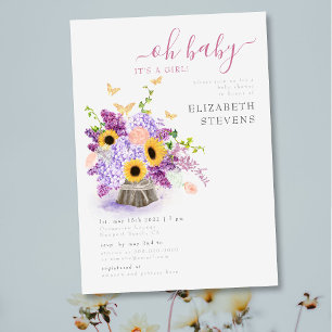 Rustic Lush Sunflowers Elegant Girl Baby Shower Invitation