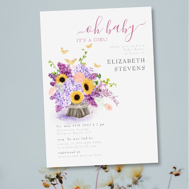 Rustic Lush Sunflowers Elegant Girl Baby Shower Invitation (Creator Uploaded)