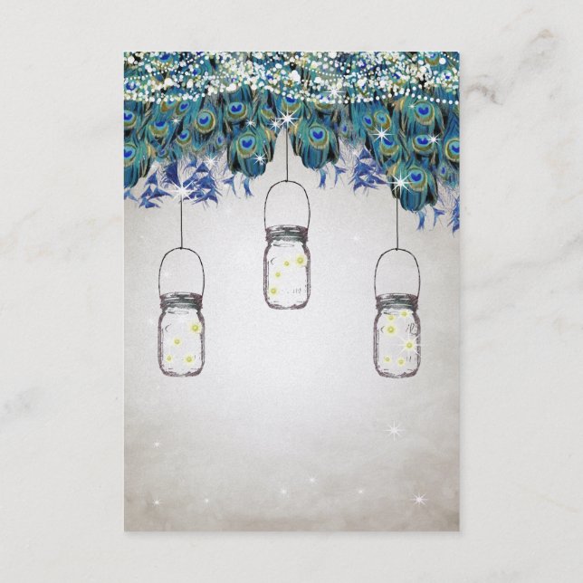 Rustic Luxe Mason Jar Navy Turquoise Peacock Enclosure Card (Back)