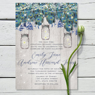 Rustic Luxe Mason Jar Navy Turquoise Peacock Invitation