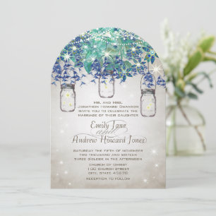 Rustic Luxe Navy and Turquoise Mason Jar Invitation