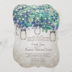 Rustic Luxe Navy and Turquoise Mason Jar Invitation