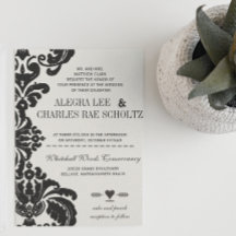 Rustic Luxe Vintage Black Damask Wedding Invites