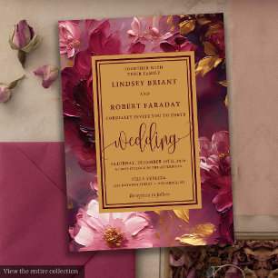 Rustic Luxury Burgundy Gold Floral Wedding Invites