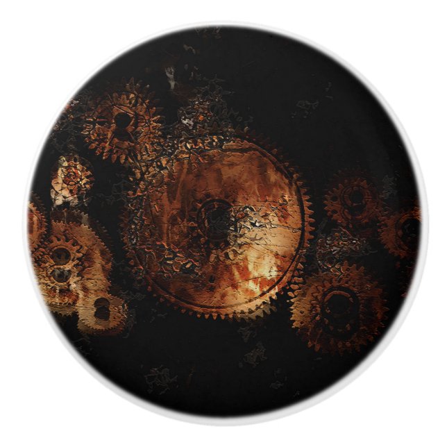 Rustic Machinery Gears - Steampunk Gears Ceramic Knob (Front)