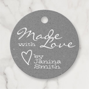 Rustic Made with Love Heart Symbol Silver Grey  Favour Tags
