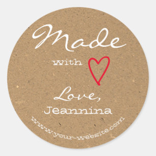 Rustic Made with Love Red Heart Symbol Kraft Paper Classic Round Sticker
