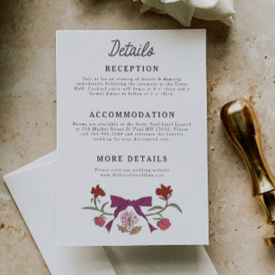 Rustic Magenta Bows and Blossoms Wedding Details Enclosure Card