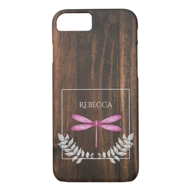 Rustic Magenta Dragonfly Personalised Case-Mate iPhone Case (Back)