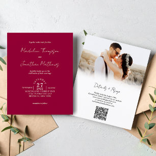 Rustic Magenta Red Photo Budget Wedding QR Code