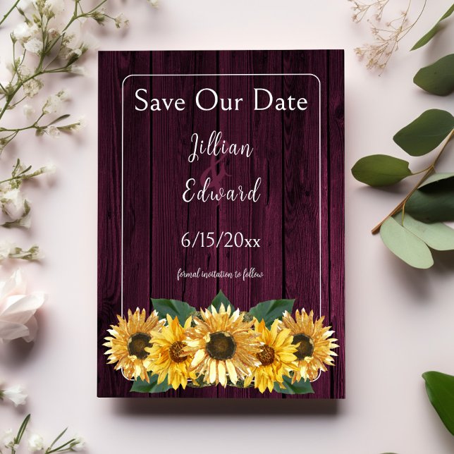 Rustic Magenta Sunflower Save The Date Announcement (Rustic Magenta Sunflower Save the Date)