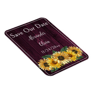 Rustic Magenta Sunflower Save The Date Magnet