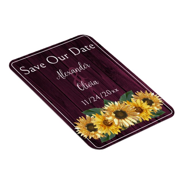 Rustic Magenta Sunflower Save The Date Magnet (Right Side)