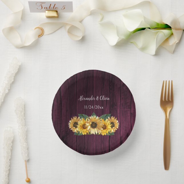 Rustic Magenta Sunflower Wedding Paper Bowls Paper Plate (Wedding)