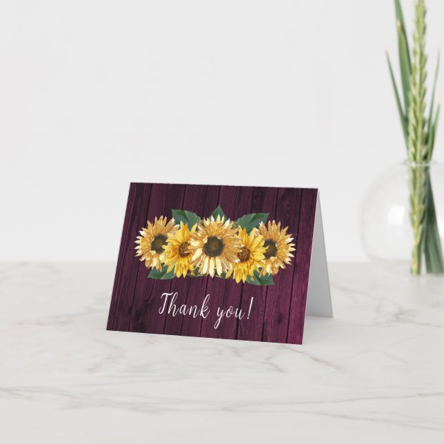 Rustic Magenta Sunflower Wedding Thank You (Front)
