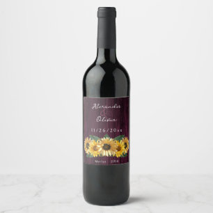 Rustic Magenta Sunflower Wedding Wine Label