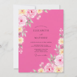Rustic Magenta Yellow Peony Wedding Invitation