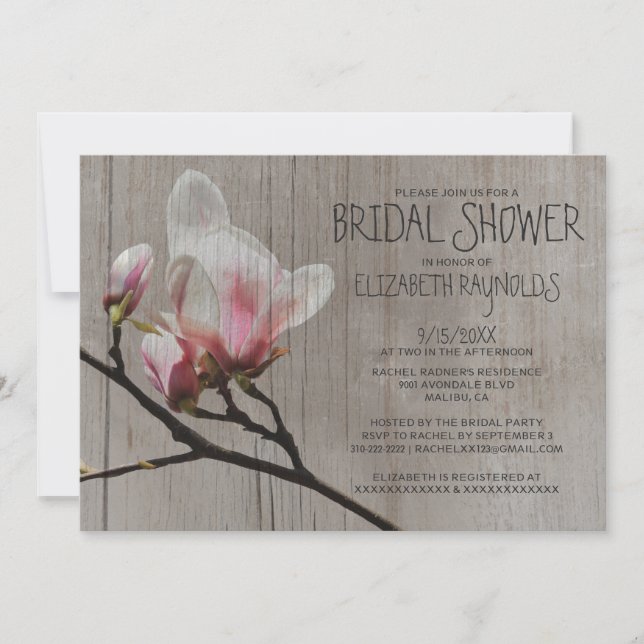 Rustic Magnolia Branch Bridal Shower Invitations (Front)