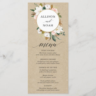 Rustic magnolia floral white blush menu
