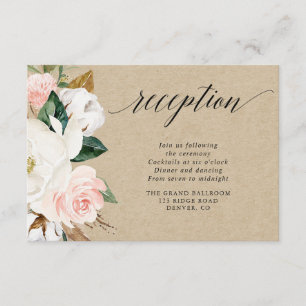 Rustic magnolia floral white blush reception enclosure card