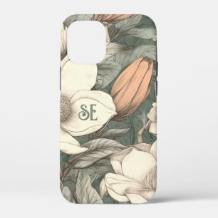 Rustic Magnolias Painted Initials Floral Botanical iPhone 12 Mini Case