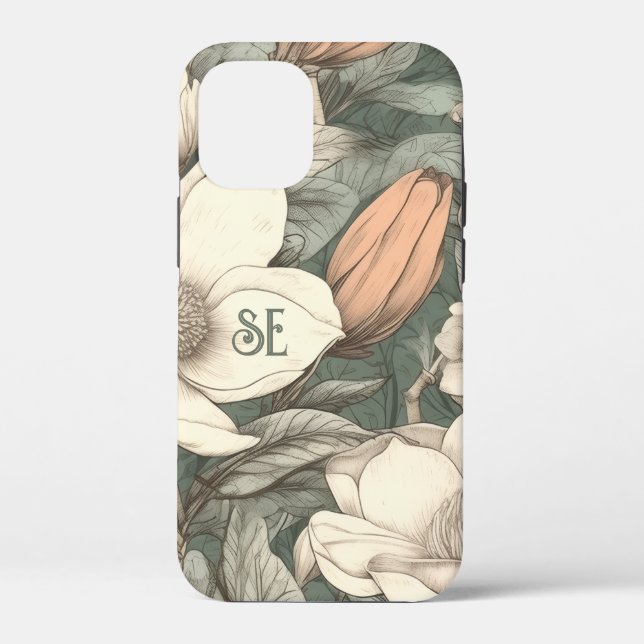 Rustic Magnolias Painted Initials Floral Botanical Case-Mate iPhone Case (Back)