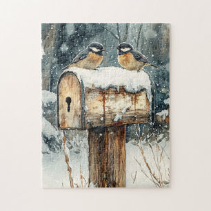 Rustic Mailbox With Chickadee Birds Jigsaw Puzzle