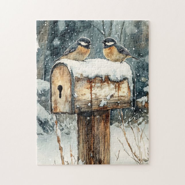Rustic Mailbox With Chickadee Birds Jigsaw Puzzle (Vertical)