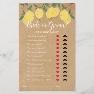 Rustic Main Squeeze Guess Who Bridal Shower Game