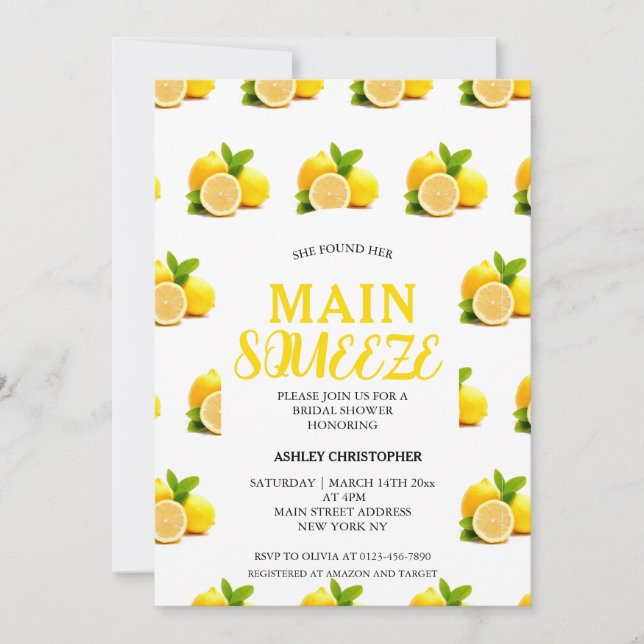 Rustic Main Squeeze Lemon Bridal Shower Invitation (Front)