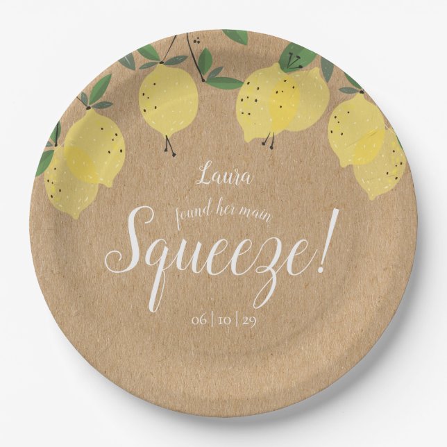 Rustic Main Squeeze Lemons Bridal Shower Paper Plate (Front)