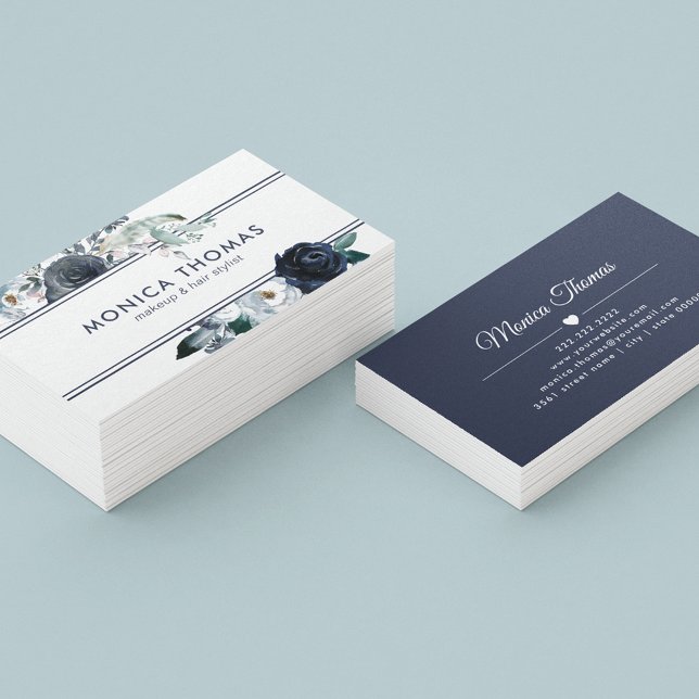 Rustic Makeup Artist Hair Stylist Blue Floral Business Card (Creator Uploaded)