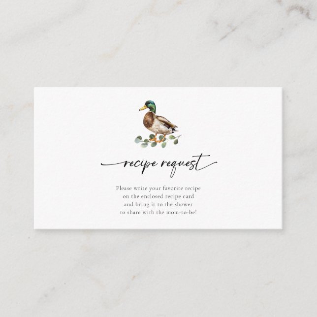 Rustic Mallard Duck Baby Shower Recipe Request Enclosure Card (Front)