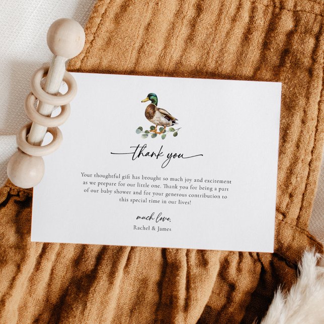 Rustic Mallard Duck Little Duckling Baby Shower Thank You Card (Creator Uploaded)