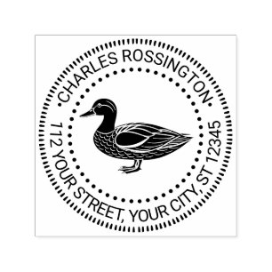 Rustic Mallard Duck Standing Name Return Address Self-inking Stamp