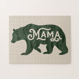Rustic Mama Bear Silhouette Typography Jigsaw Puzzle