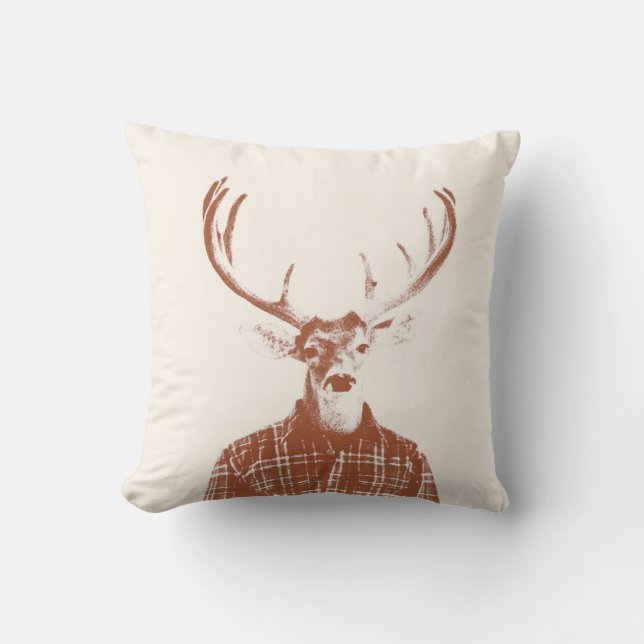 Rustic Man Buck with Antlers in Burnt Orange Cushion (Front)