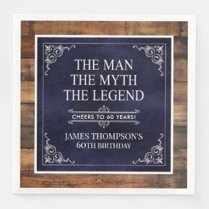 Rustic Man Myth Legend 60th Birthday Navy Blue  Napkin