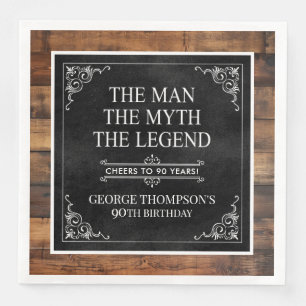 Rustic Man Myth Legend 90th Birthday Black  Napkin