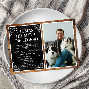 Rustic Man Myth Legend Black 50th Birthday Photo Invitation