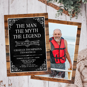Rustic Man Myth Legend Photo 75th Birthday Invitation