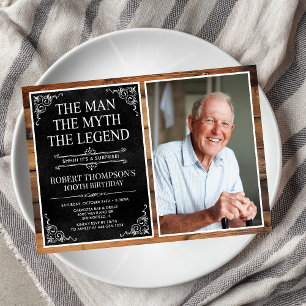 Rustic Man Myth Legend Surprise 100th Birthday Invitation