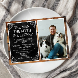 Rustic Man Myth Legend Surprise 50th Birthday Invitation