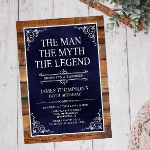 Rustic Man Myth Legend Surprise 60th Birthday Invitation