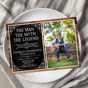 Rustic Man Myth Legend Surprise 75th Birthday Invitation